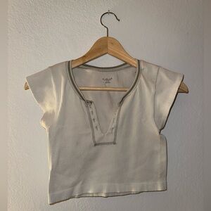 Urban Outfitters White Ribbed Cap Sleeve Crop Top